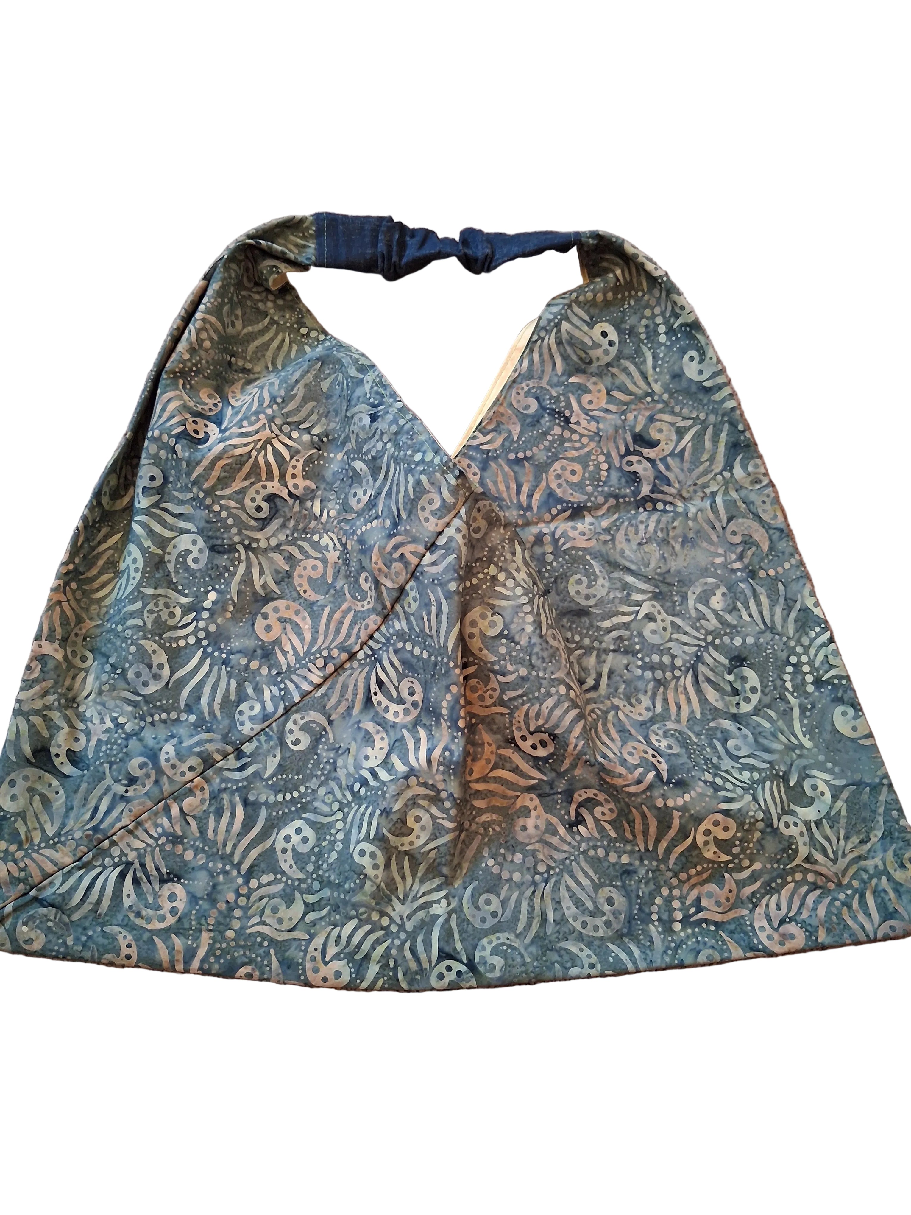 Origami Bag Green/Yellow with Denim Handle