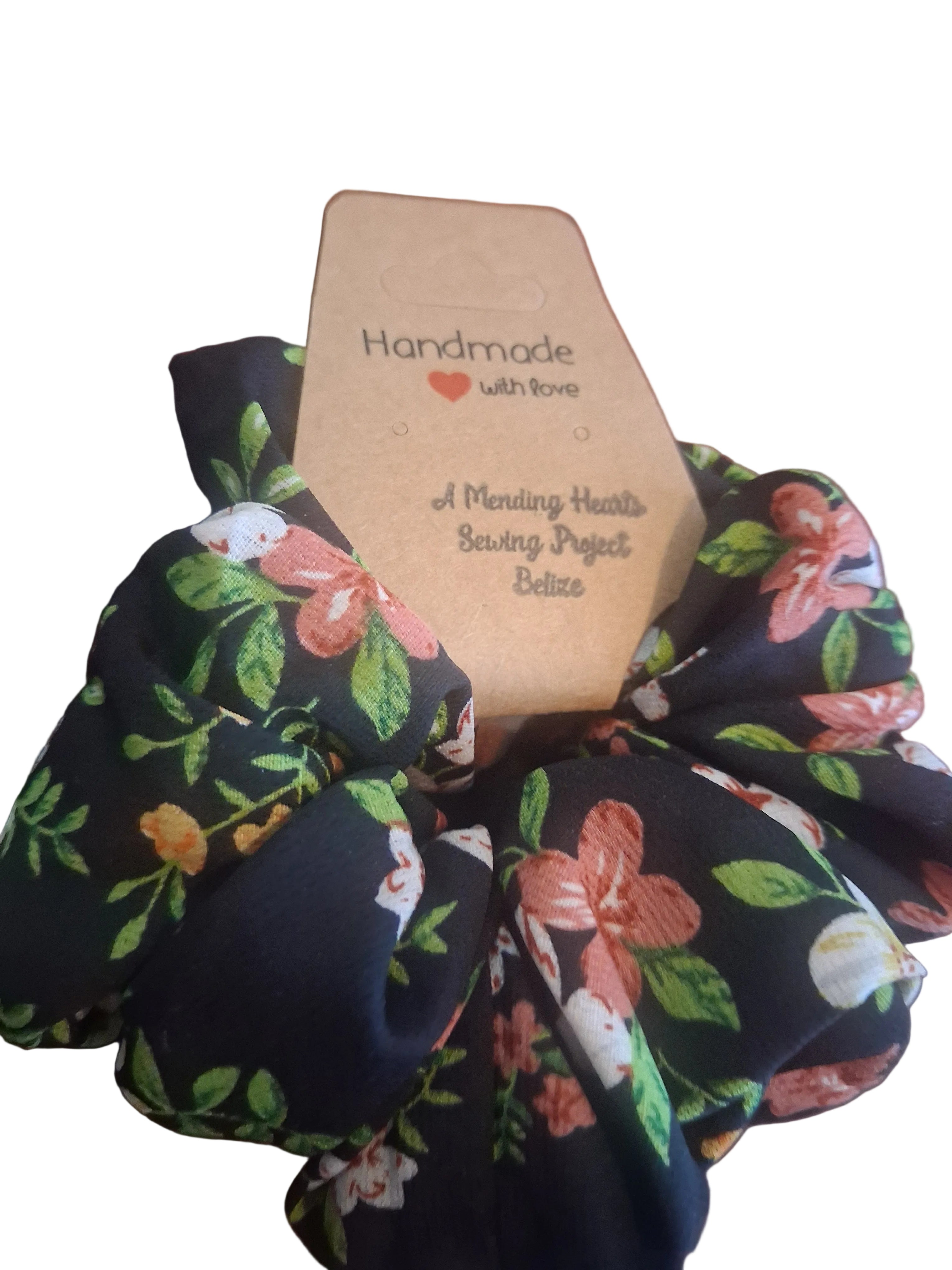 Floral on Black Scrunchies #5thforfree (each sold separately for $5, or $20 for 5)
