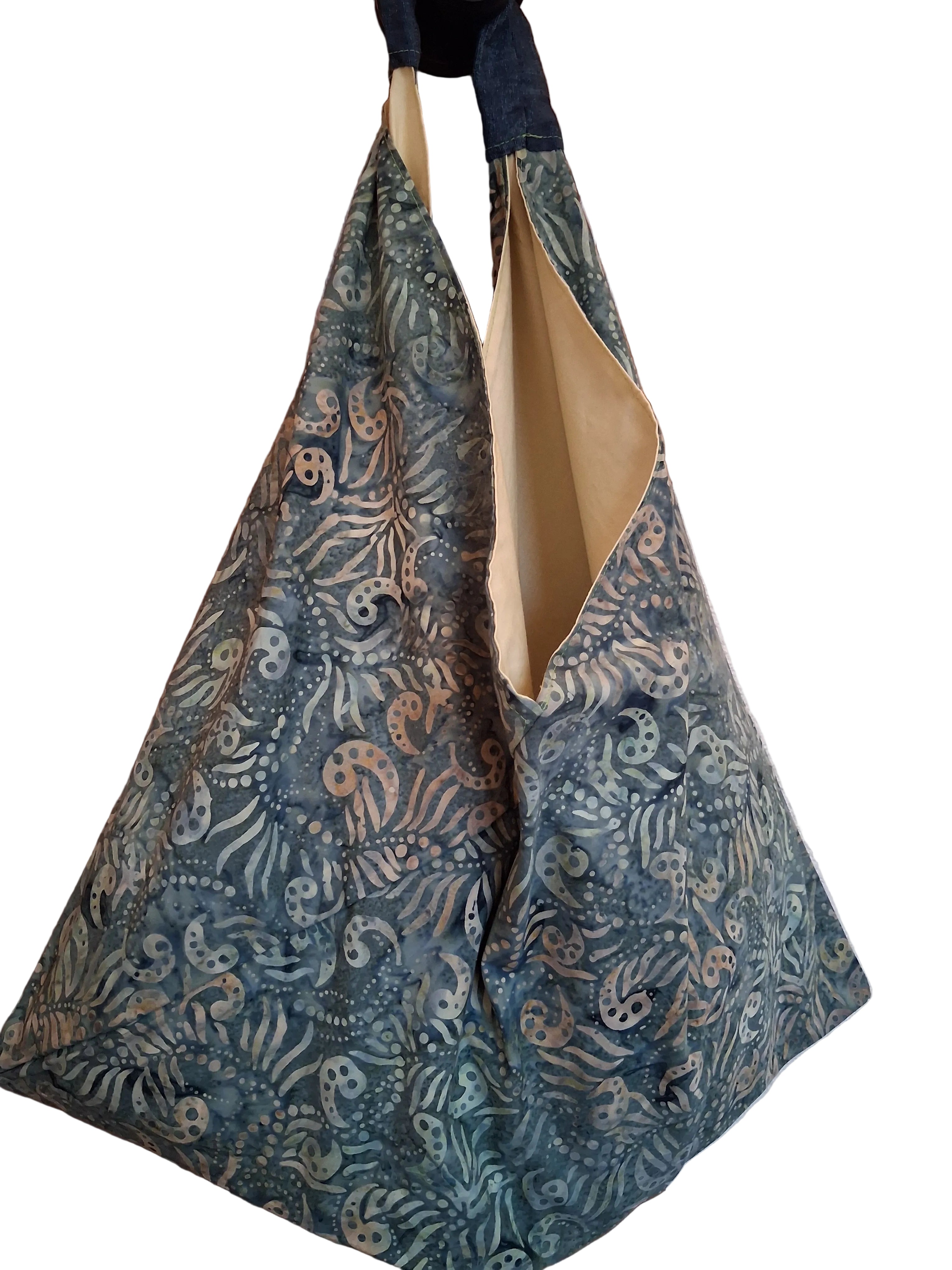 Origami Bag Green/Yellow with Denim Handle